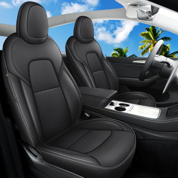 Menifomory Breathable Luxury Seat Covers For Car Covers Fit Tesla Model Y Nappa Synthetic Leather Car Seat Covers For Tesla Model Y 2020-2024\u002F2025