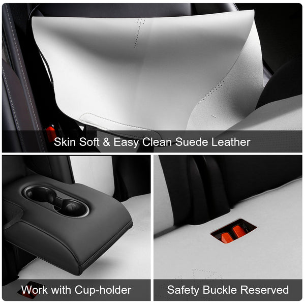 Seat Cover Cushions For Tesla For Model 3 2017-2023, Breathable Easy Clean Suede Leather Driver Seat Cushion Protector Cover (Front + Second Row, White, V2 Style)