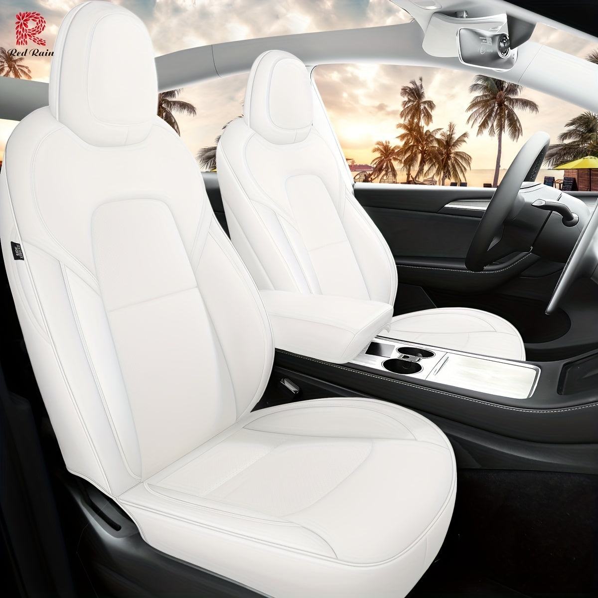 Red Rain Nappa  Car Seat Cover 5 Seats Car Seat Cover For Tesla ModelY 2020-2024\u002F2025(Doesn't Fit Tesla Model Y 7 Seats)