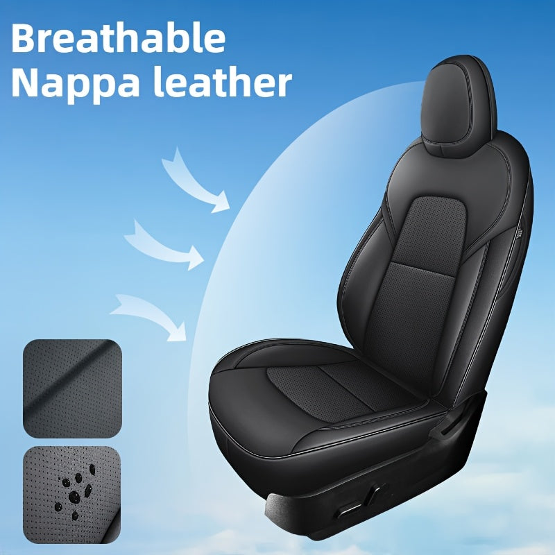 Menifomory Breathable Luxury Seat Covers For Car Covers Fit Tesla Model Y Nappa Synthetic Leather Car Seat Covers For Tesla Model Y 2020-2024\u002F2025