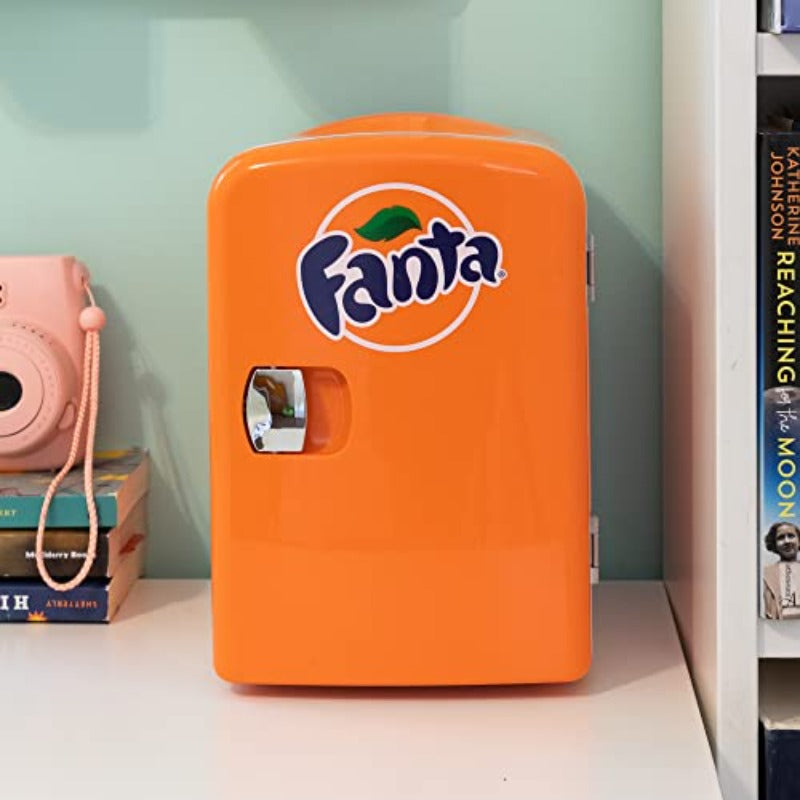 Fanta Mini Fridge Refrigerator for Bedroom Office Portable Table Top Beverage Cooler 12V 110V Refrigerador For Drinks Soda Wines Use In Car Dorm Outdoor Patio 6 Can