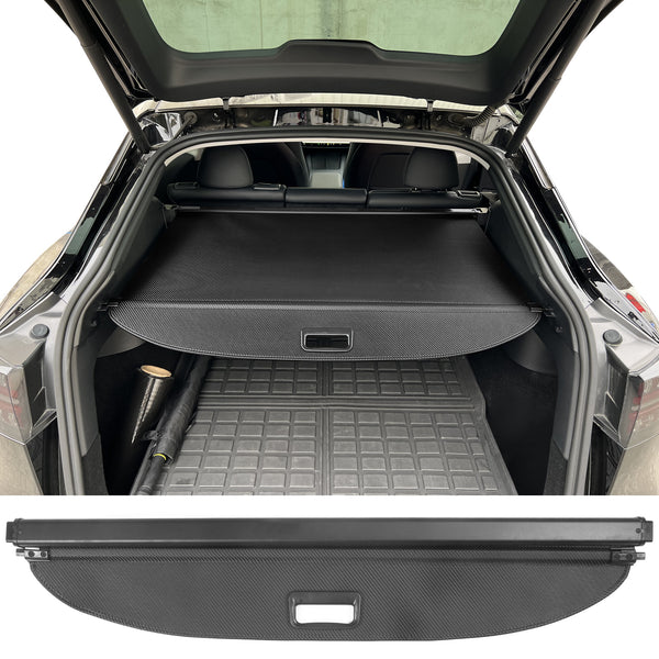 Rear Cargo Cover For Tesla For Model Y 2020-2022, Retractable Rear Trunk Security Cargo Cover Black PVC & Aluminum Alloy CF Texture Style