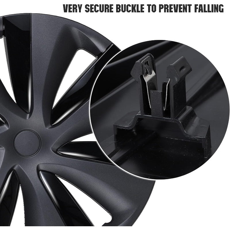 19 Inch Wheel Covers for Model Y 20212024 4 Pcs Matte Black Wheel Cover HubCaps Compatible with Model Y 20012004 Matte Black ABS Hubcaps Cyclone Turbine Style