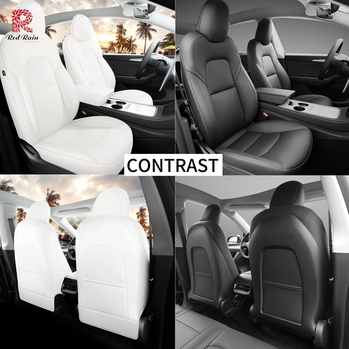 Red Rain Nappa  Car Seat Cover 5 Seats Car Seat Cover For Tesla ModelY 2020-2024\u002F2025(Doesn't Fit Tesla Model Y 7 Seats)
