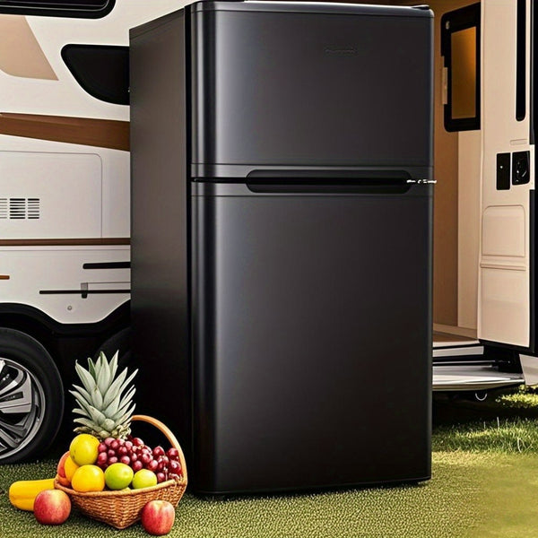 KNDKO 10L Mini Fridge\u002F3.1 Cu. Ft. Fridge With 2 Doors, Portable Mini Fridge With Blackboard Door, Cooler Mini Fridge For Bedroom, Car, Office, Dorm And Skincare, AC\u002FDC Car Plug-Compatible - Black, White.