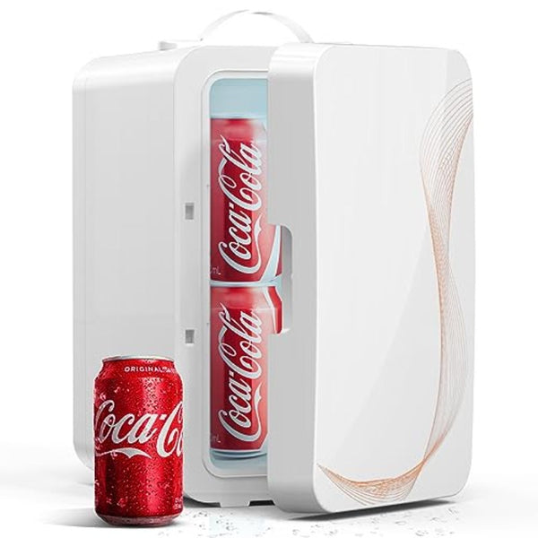 Compact Mini Fridge with 1.59gal\u002F8 Can Capacity - Portable Cooler and Warmer, 110V AC\u002F12V DC, Semiconductor Technology, for Bedroom, Office, Dorm, Car