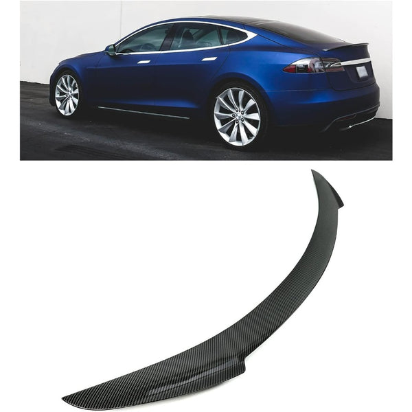 JC Style Rear Trunk Spoiler for 2012-2021 Tesla Model S, Carbon Fiber Look, ABS Plastic Trunk Lid Wing Lip Splitter Air Deflector