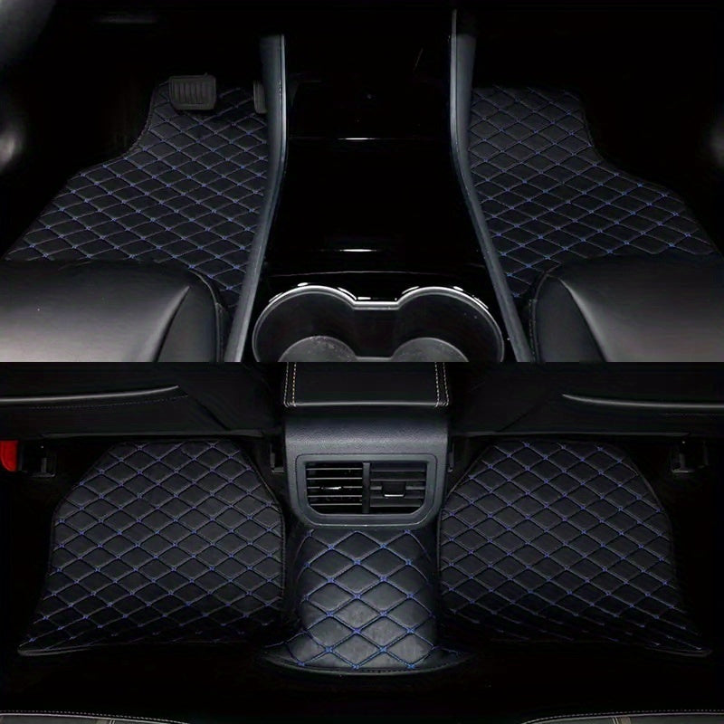 4pcs Luxury Faux Leather Car Floor Mats for Tesla Model 3\u002FY\u002FS\u002FX 2012-2025 - Complete Coverage, Thick Padding, Durable & Easy Clean, Fit, Black with Blue Diamond Pattern, Vehicle Interior Upgrade, Sleek Car Accessory, Easyclean Material