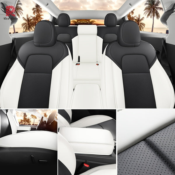 Red Rain Nappa  Car Seat Cover 5 Seats Car Seat Cover For Tesla ModelY 2020-2024\u002F2025(Doesn't Fit Tesla Model Y 7 Seats)