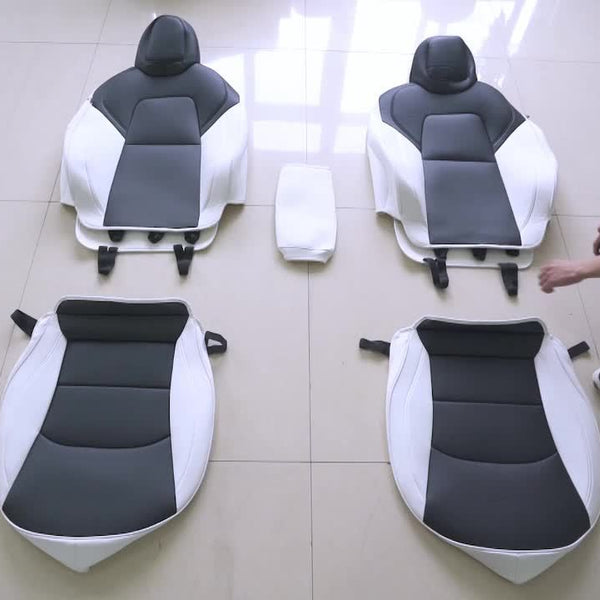 Menifomory Breathable Luxury Seat Covers For Car Covers Fit Tesla Model Y Nappa Synthetic Leather Car Seat Covers For Tesla Model Y 2020-2024\u002F2025