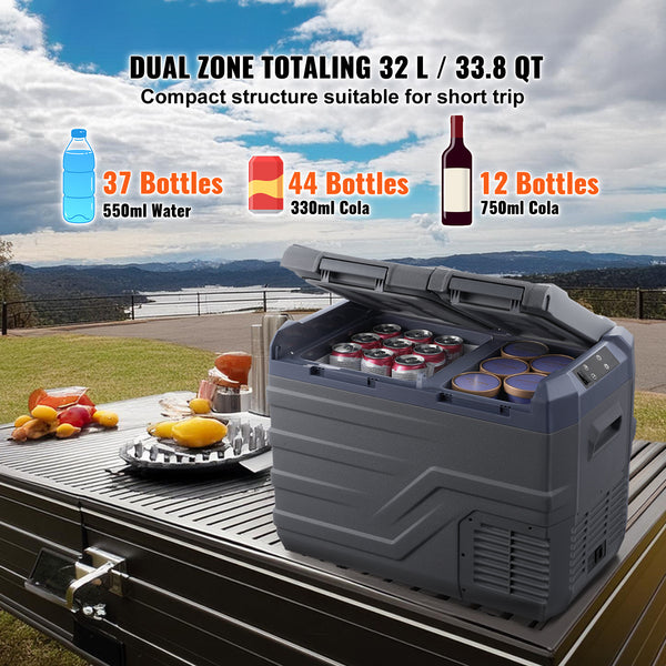 VEVOR Portable Car Refrigerator Freezer Compressor 25\u002F32\u002F40 L Dual Zone for Car Home