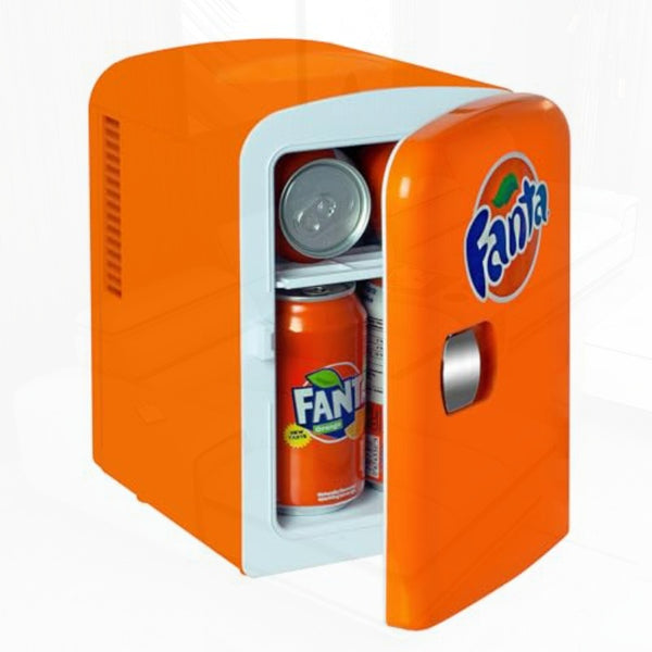 Fanta Mini Fridge Refrigerator for Bedroom Office Portable Table Top Beverage Cooler 12V 110V Refrigerador For Drinks Soda Wines Use In Car Dorm Outdoor Patio 6 Can