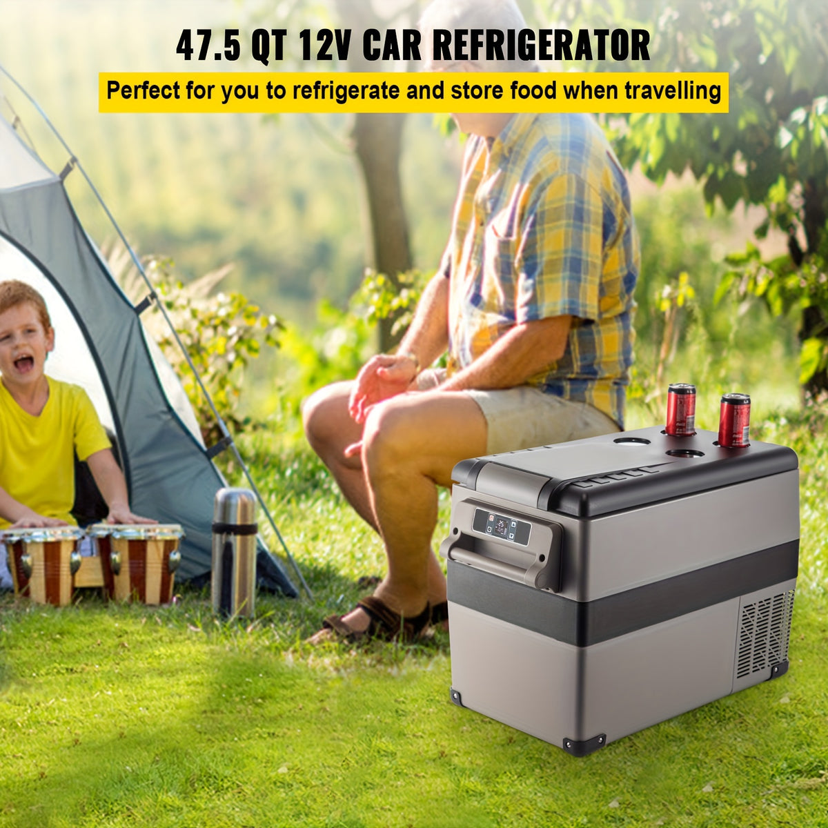 VEVOR 12 Volt Refrigerator 11.89gal(48qt) Fast Cooling Portable Freezer With App Control Car Fridge With 12\u002F24v DC & 110-240v AC For Travel, Camping And Home Use, 48 Quart, Black