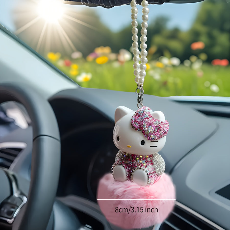 Hello Kitty Cat Pendant Charming Hello Kitty Cat Pendant with Jeweled Bow - Versatile Home Decor Accessory and Car Interior Set