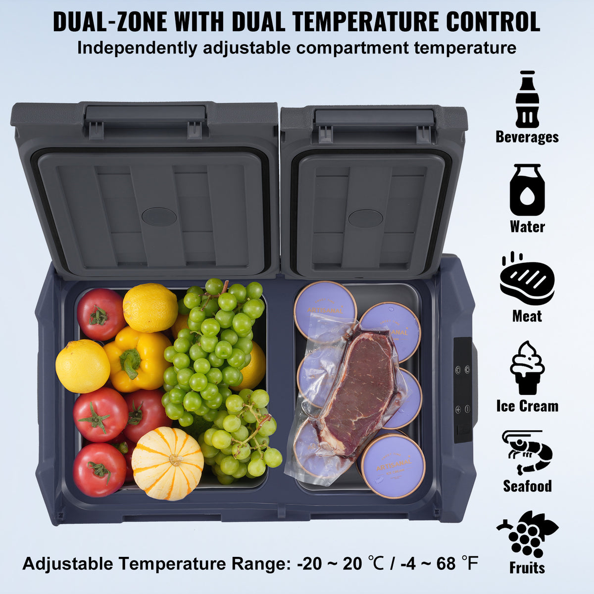 VEVOR Portable Car Refrigerator Freezer Compressor 25\u002F32\u002F40 L Dual Zone for Car Home