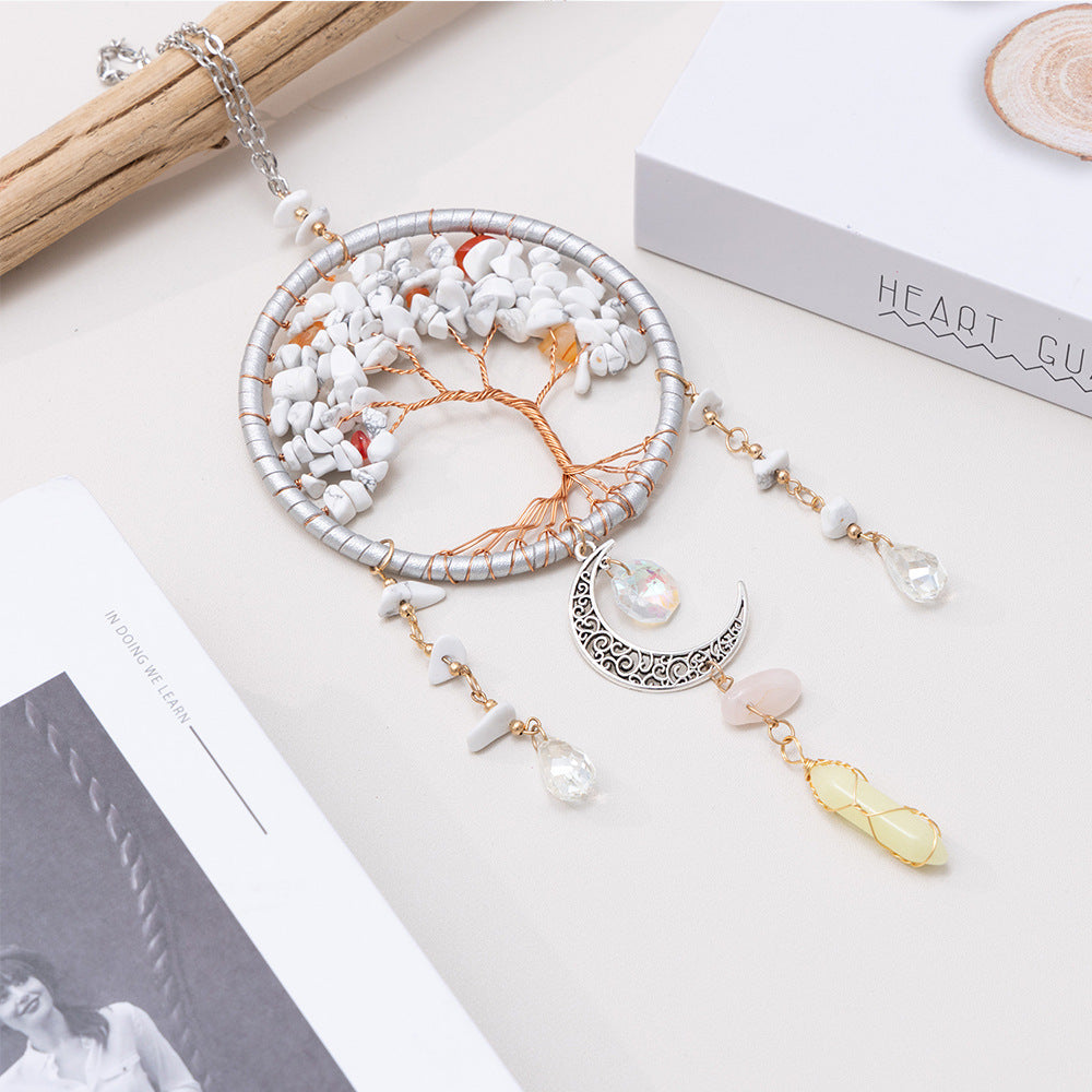 1pc Tree of Life White Stone Hanging Ornament with Moon and Crescent Charms, Energy Healing Car Pendant, Rearview Mirror Decor, Home & Window Decoration, Christmas Gift