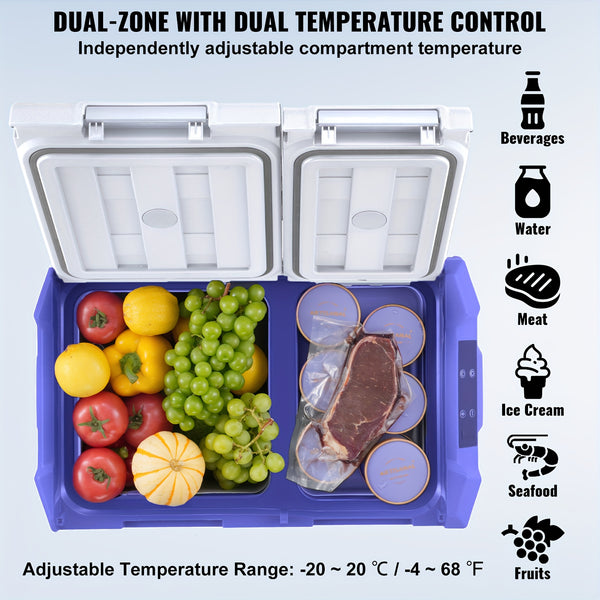 Wheelerless Car Refrigerator 9.25gal Double Door Dual Zone Dual Temperature Control No Pull Trolley NLS35 No American Plug 110V