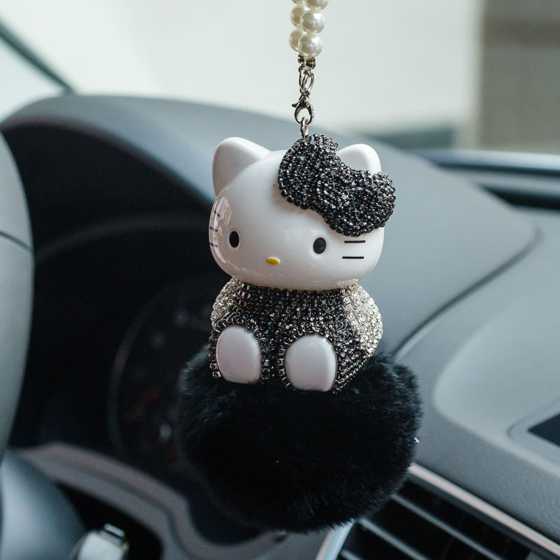 Hello Kitty Cat Pendant Charming Hello Kitty Cat Pendant with Jeweled Bow - Versatile Home Decor Accessory and Car Interior Set