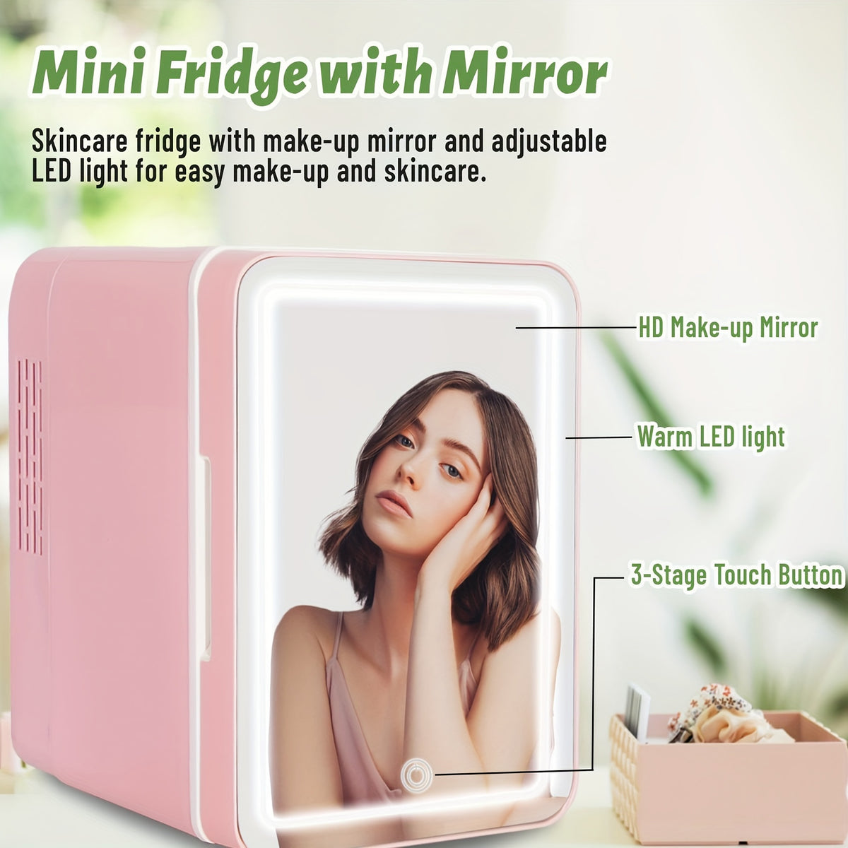 Mini Skincare Fridge 4 Liter\u002F6 Cans, Portable Cosmetic Fridges with Makeup Mirror, Cooler & Warmer, AC & DC, Semiconductor Refrigerator for Bedroom, Car, Office, Outdoor