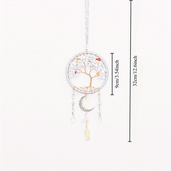 1pc Tree of Life White Stone Hanging Ornament with Moon and Crescent Charms, Energy Healing Car Pendant, Rearview Mirror Decor, Home & Window Decoration, Christmas Gift