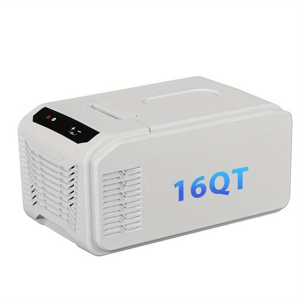 Portable Car Fridge Freezer Upgraded 16QT Portable Car Fridge Freezer | 15 Min Fast Cool, ECO\u002FMAX Dual Modes | 3-Way Charging (Solar\u002FAC\u002FDC) | 3-Level Battery Protection, LED Display & Cup Holders - Camping, RV, Home Use