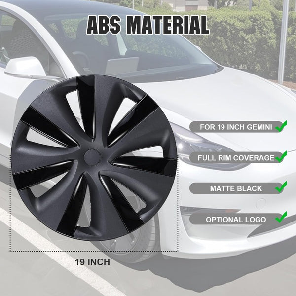 19 Inch Wheel Covers for Model Y 20212024 4 Pcs Matte Black Wheel Cover HubCaps Compatible with Model Y 20012004 Matte Black ABS Hubcaps Cyclone Turbine Style