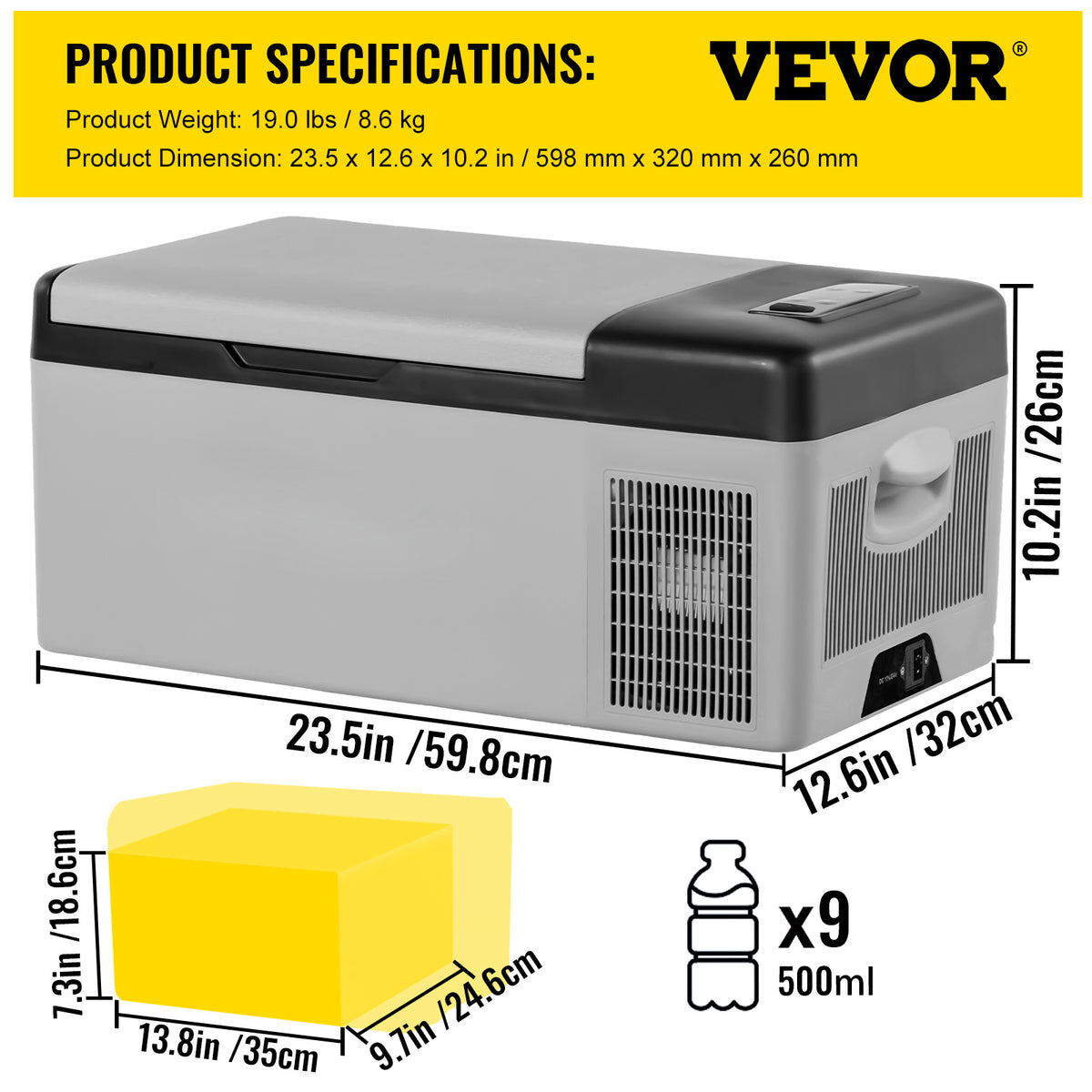 VEVOR Refrigerator 16 Qt, Portable Mini Car Fridge w\u002F -4℉-68℉ Cooling Range 110-240V AC Electric Compressor Cooler for Truck Vehicle RV Boat Outdoor & Home Use, Grey