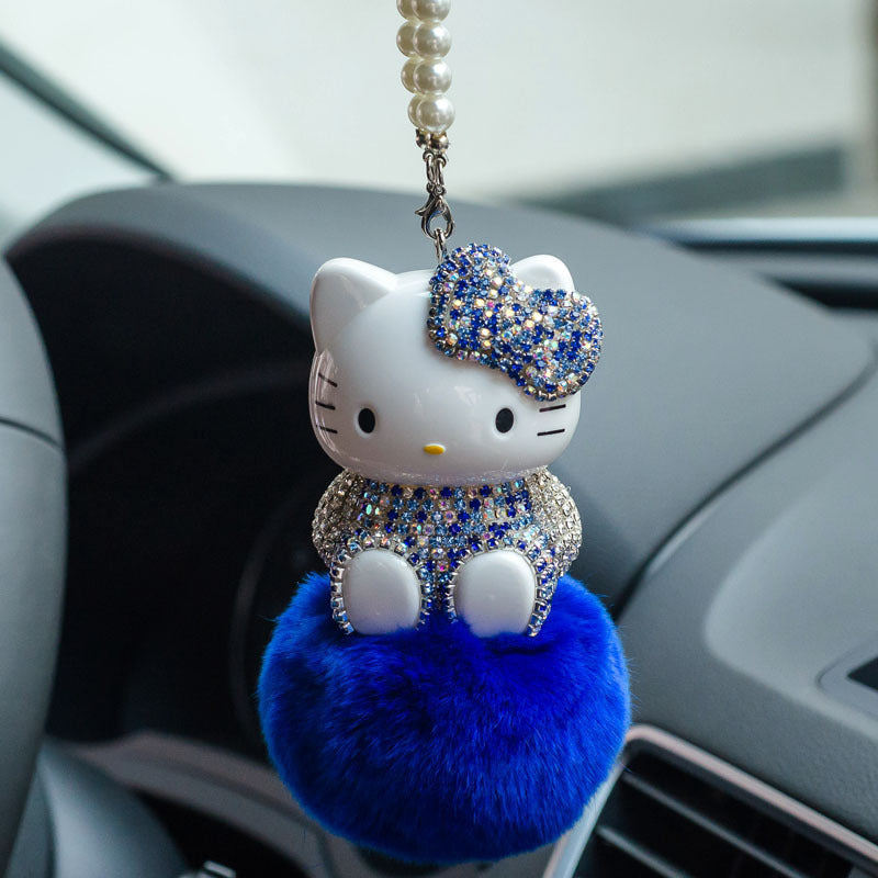 Hello Kitty Cat Pendant Charming Hello Kitty Cat Pendant with Jeweled Bow - Versatile Home Decor Accessory and Car Interior Set