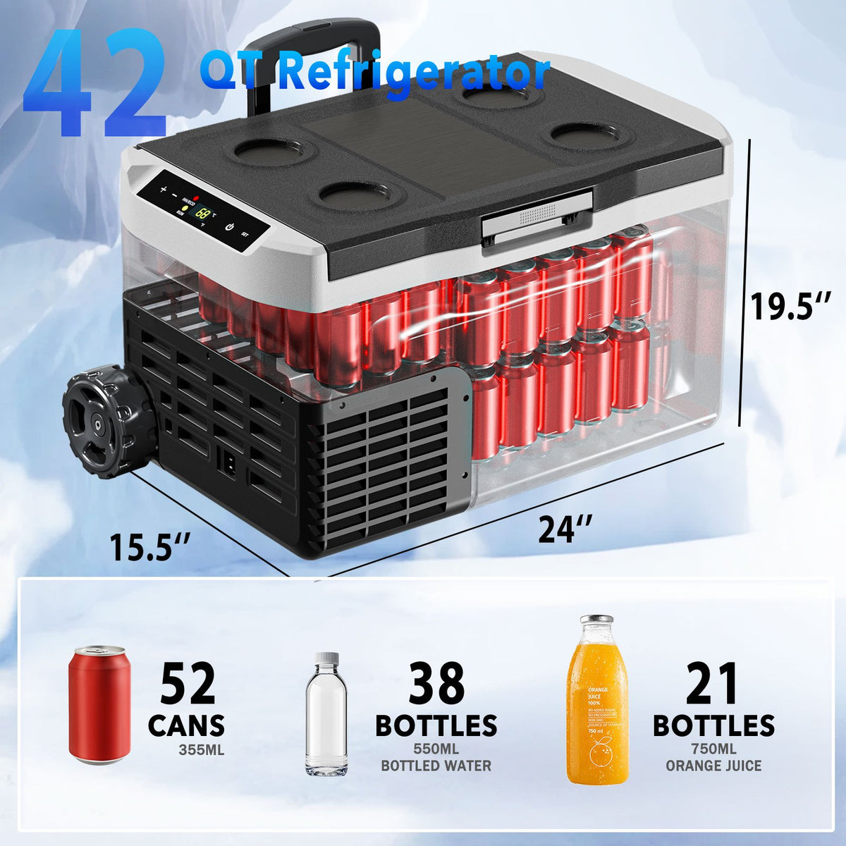 BACKID 16\u002F22\u002F32\u002F42 Quart Portable Car Fridge, 12 Volt Refrigerator Freezer, -4℉ to 68℉, Electric Cooler with 12\u002F24V DC & 110-240V AC for Truck, RV, Van, SUV, Camper, Travel, Camping & Boat