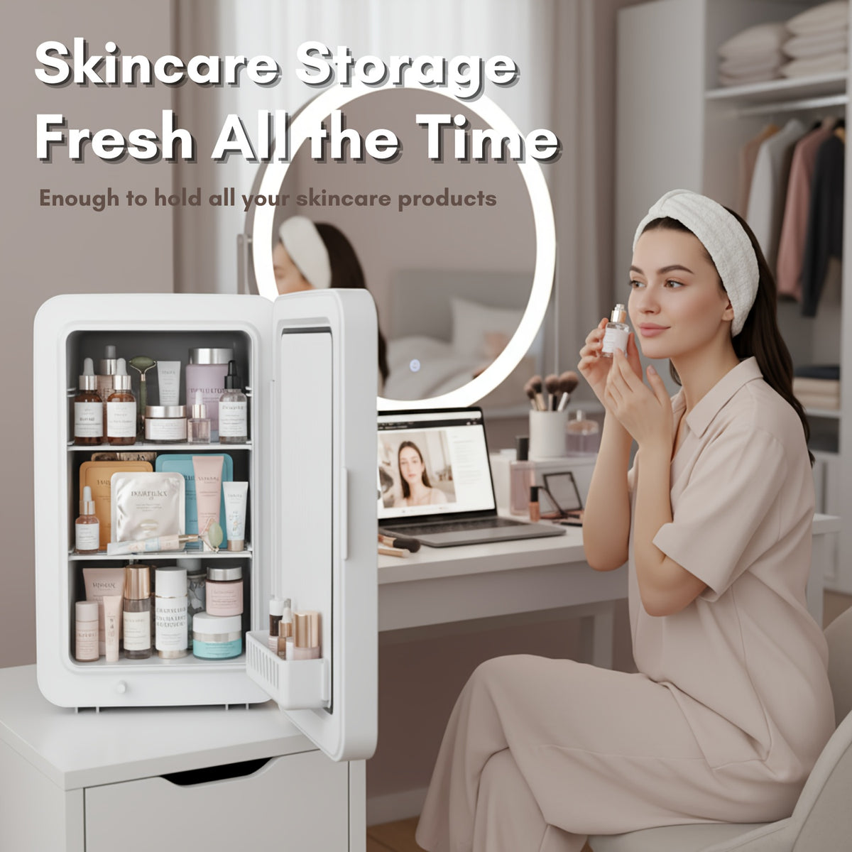 ADVWIN 15L\u002F22L(15.8QT\u002F23.3QT) Mini Fridge for Bedroom - Car, Office Desk & College Dorm Room - 12V Portable Cooler & Warmer for Food, Drinks, Skincare, Beauty & Makeup - AC\u002FDC Small Refrigerator with Glass Front