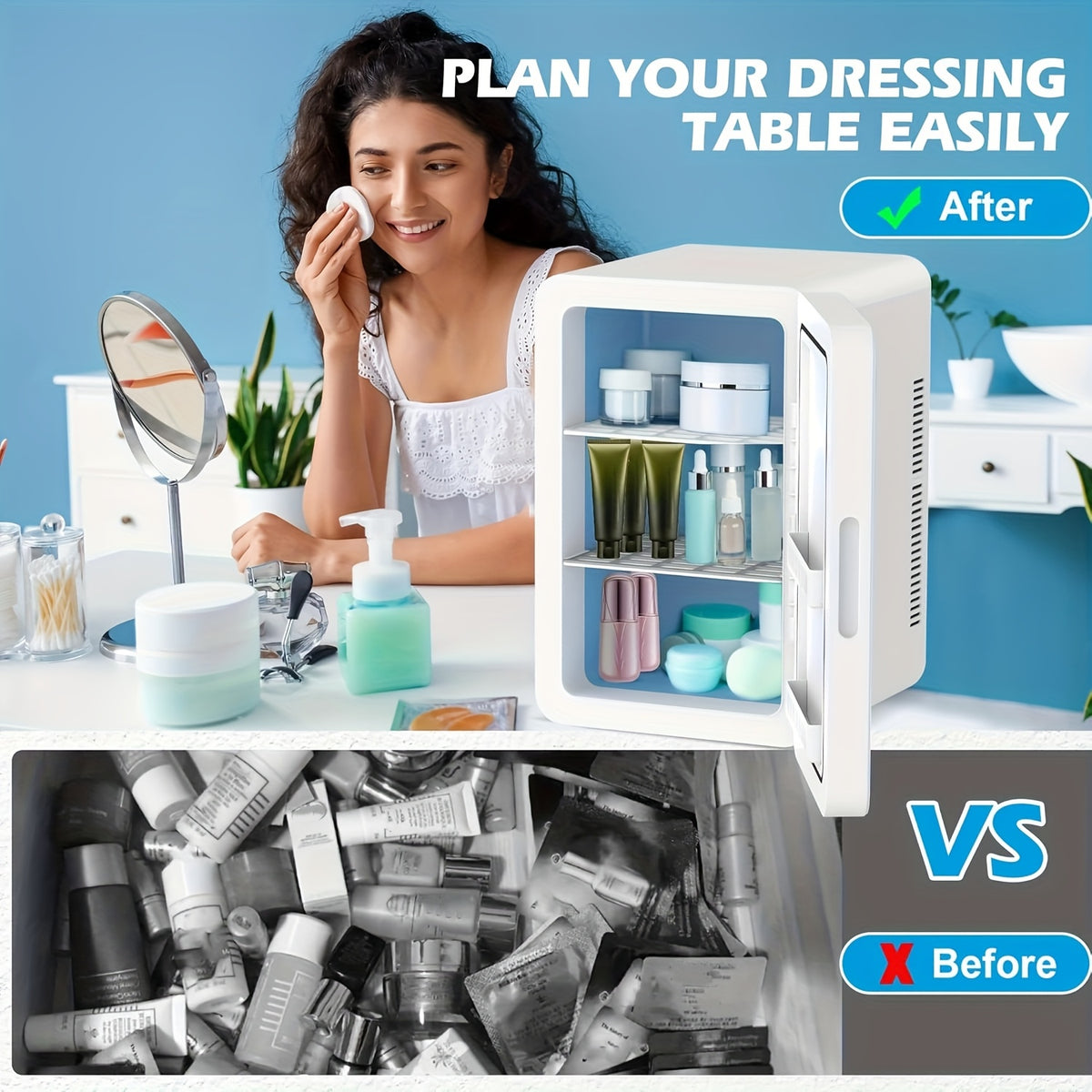 ADVWIN 5.81gal Mini Fridge, 12v DC Portable Cooler Warmer, Mini Refrigerator with Glass Front, for Car Office Desk & Dorm Food Beverage Skincare