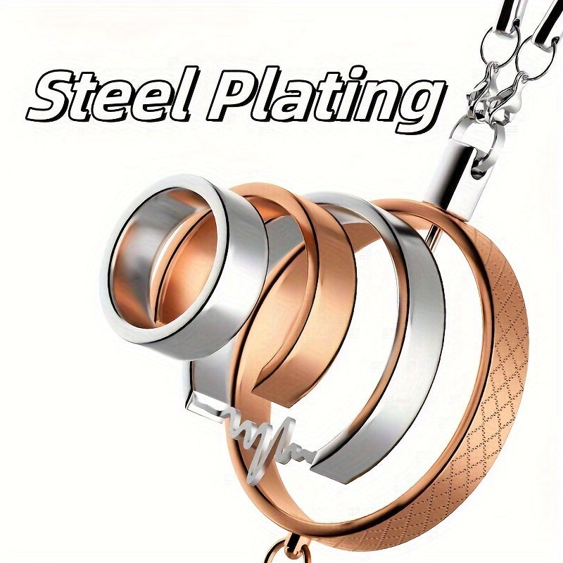 Elegant Stainless Steel Car Charm - Multi-Ring Design with Peace Symbol, Durable & Stylish Vehicle Hanging Ornament for Men and Women