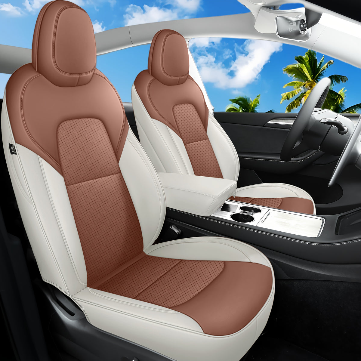 Menifomory Breathable Luxury Seat Covers For Car Covers Fit Tesla Model Y Nappa Synthetic Leather Car Seat Covers For Tesla Model Y 2020-2024\u002F2025