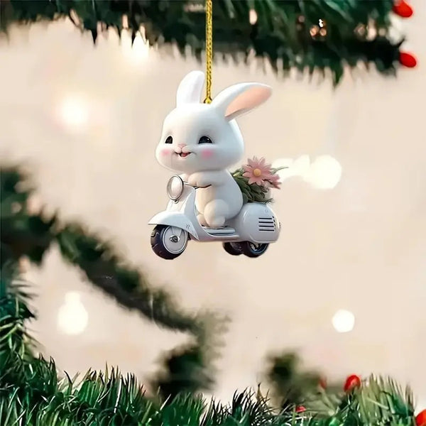 Easter Bunny Hanging Ornaments Cute Rabbit Riding An Electric Bike Car Rearview Mirror Charms Interior Decorations