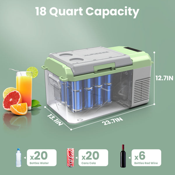 BODEGACOOLER 12 Volt Car Refrigerator, 18 Quart Portable Freezer, Mini Car Fridge -4°F To 68°F, Compressor Electric Cooler 12\u002F24V DC 100-240 Volt AC For Outdoor RV Camping Travel Vehicles Home Use