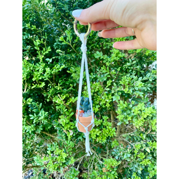 One Crystal Cactus Macramé Hanger| Rearview Mirror Decor| Crystal Carvings| Gemstones| Cactus Crystals| Terracotta Pots