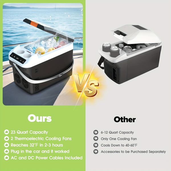 ADVWIN 12V Car Refrigerator Cooler\u002FWarmer 23 Quart(5.75gal) Portable Electric Car Cooler With 12\u002F24 Volt DC &120V AC, Plug In Thermoelectric Fridge For Camping, RV, Fishing