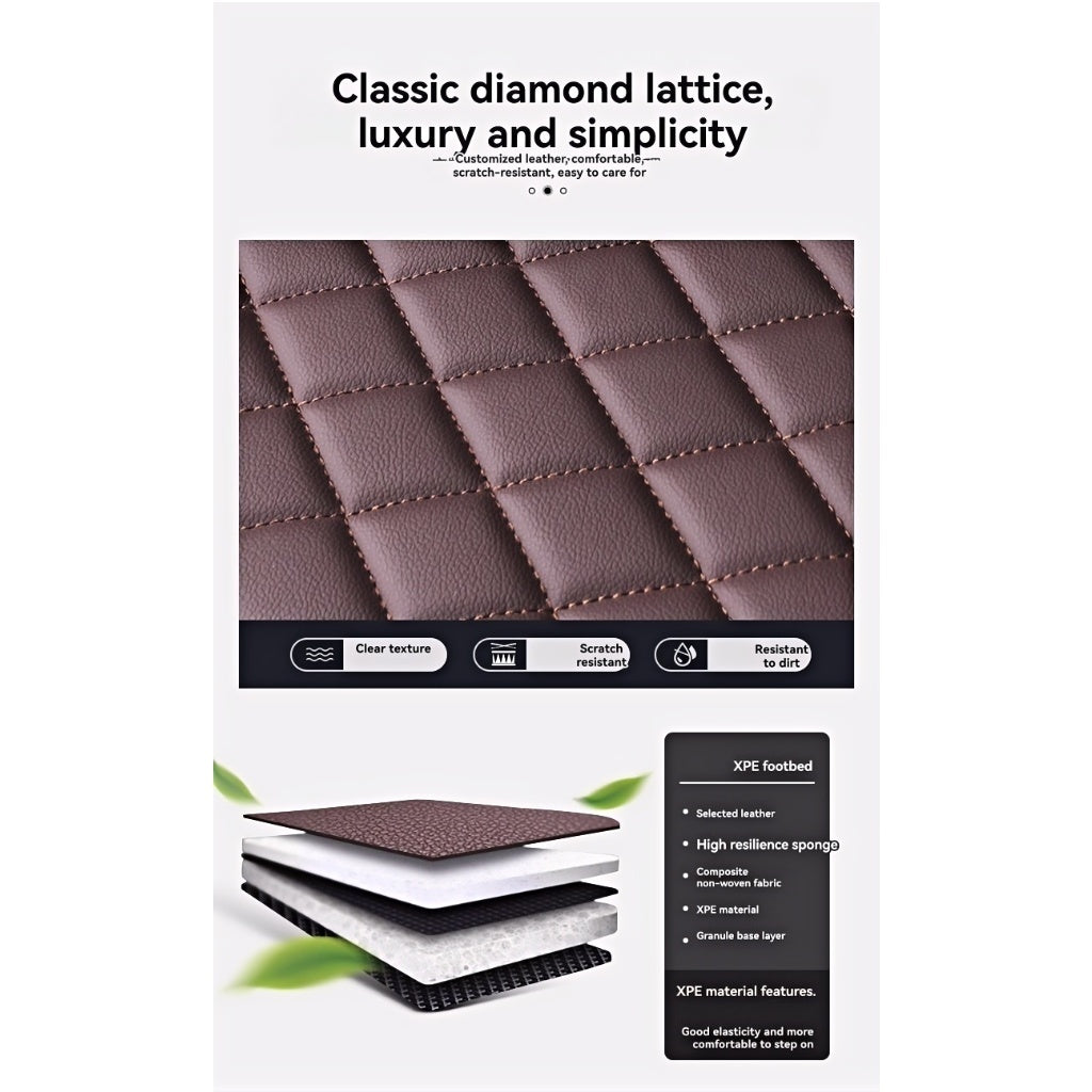 4pcs Luxury Faux Leather Car Floor Mats for Tesla Model 3\u002FY\u002FS\u002FX 2012-2025 - Complete Coverage, Thick Padding, Durable & Easy Clean, Fit, Black with Blue Diamond Pattern, Vehicle Interior Upgrade, Sleek Car Accessory, Easyclean Material