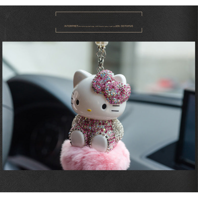 Hello Kitty Cat Pendant Charming Hello Kitty Cat Pendant with Jeweled Bow - Versatile Home Decor Accessory and Car Interior Set