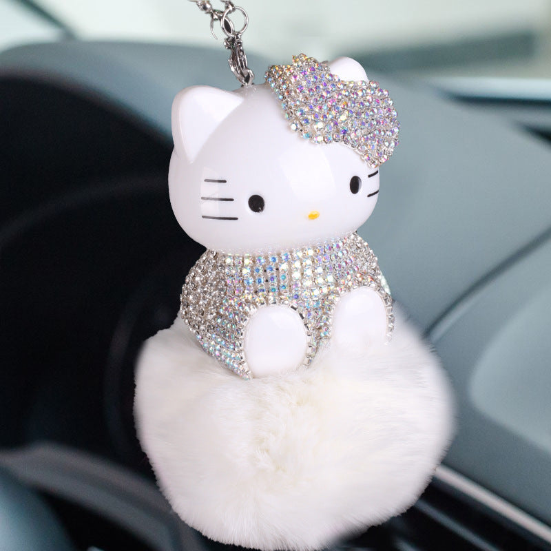 Hello Kitty Cat Pendant Charming Hello Kitty Cat Pendant with Jeweled Bow - Versatile Home Decor Accessory and Car Interior Set