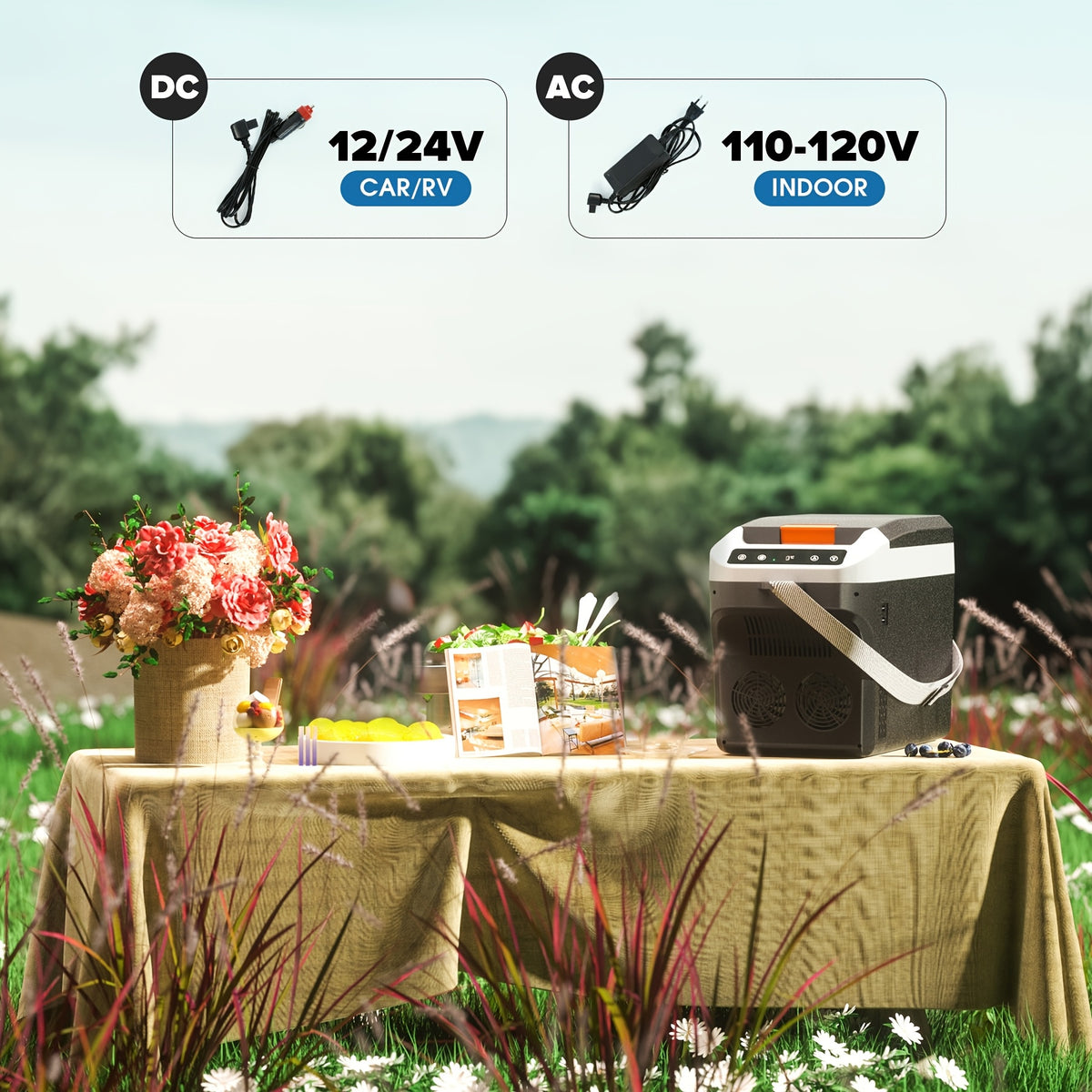 ADVWIN 12V Car Refrigerator Cooler\u002FWarmer 23 Quart(5.75gal) Portable Electric Car Cooler With 12\u002F24 Volt DC &120V AC, Plug In Thermoelectric Fridge For Camping, RV, Fishing